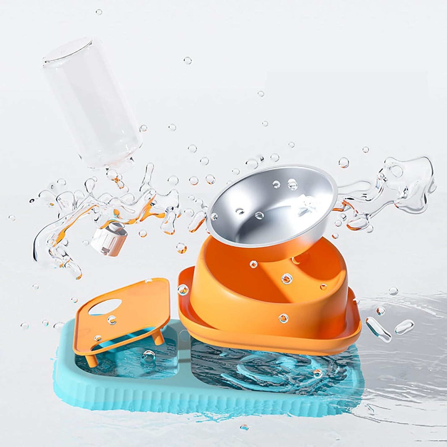 Set di ciotole per cibo e acqua per cani e gatti in acciaio inossidabile e plastica