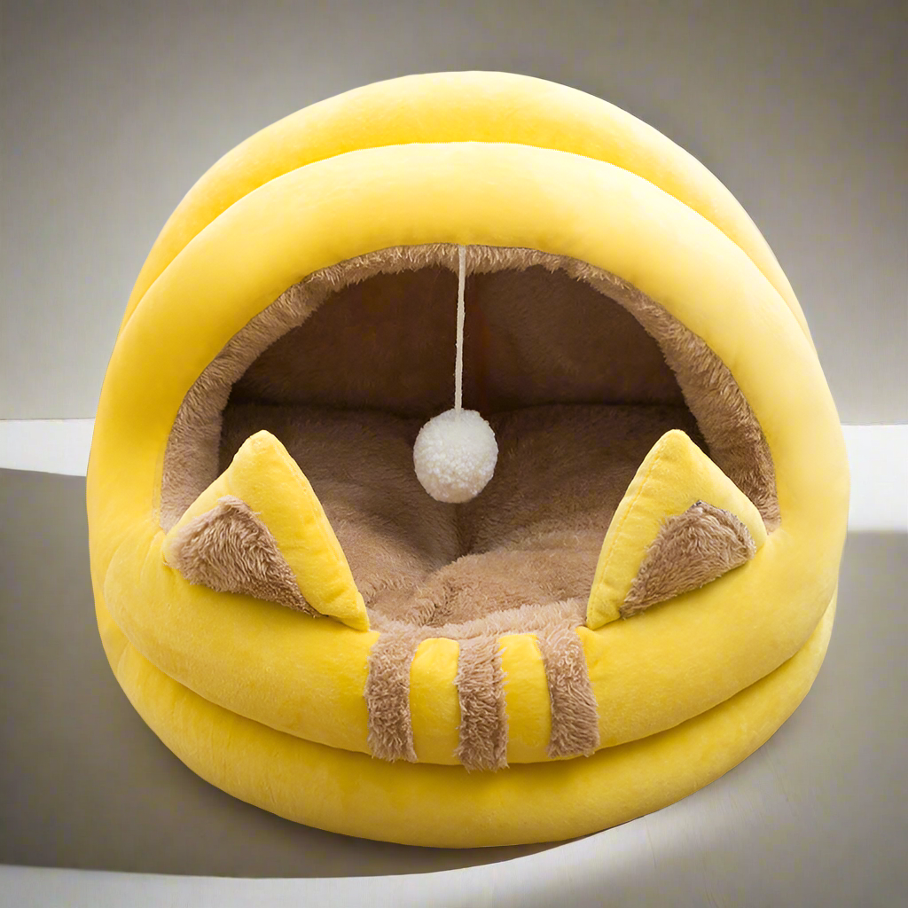 Cuccia per gatto in caldo e morbido tessuto in flanella. Lettiera Semi-chiusa confortevole Plus Velvet