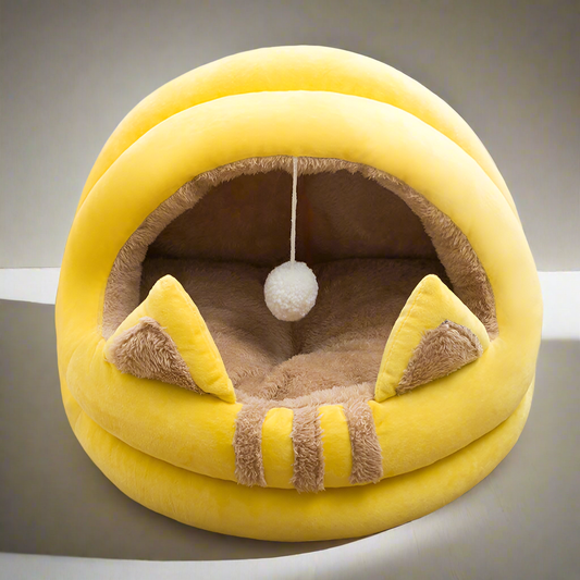 Cuccia per gatto in caldo e morbido tessuto in flanella. Lettiera Semi-chiusa confortevole Plus Velvet